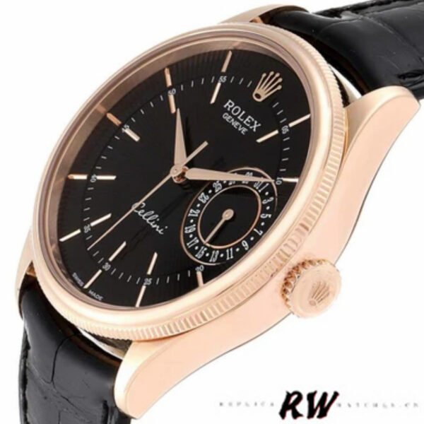 Rolex Cellini Date 50515 Rose Gold Black Index Dial 39mm Mens Replica Watch - Image 4