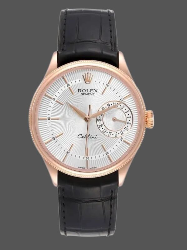 Rolex Cellini Date 50515 Rose Gold Silver Guilloche Index Dial 39mm Mens Replica Watch - Image 1