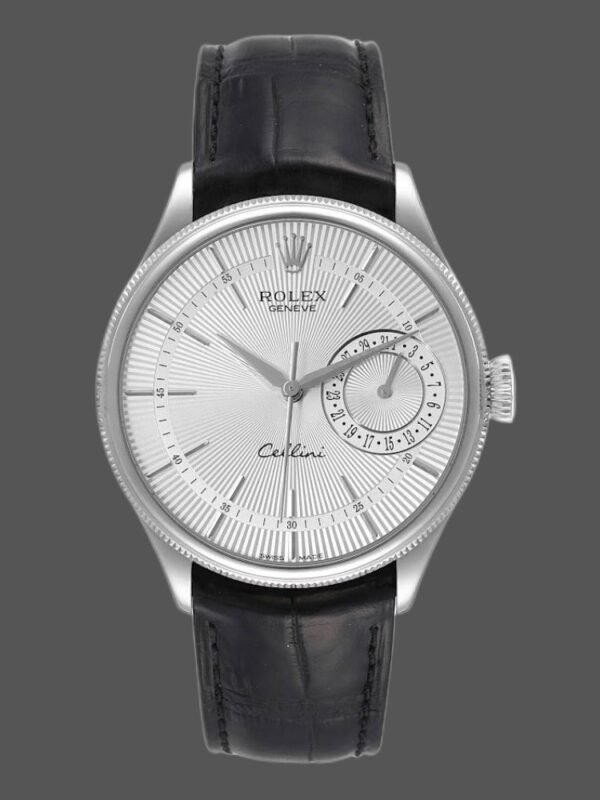 Rolex Cellini Date 50519 Black Leather Silver Dial 39mm Mens Replica Watch - Image 1