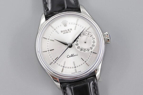 Rolex Cellini Date 50519 Black Leather Silver Dial 39mm Mens Replica Watch - Image 2