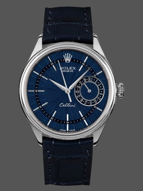 Rolex Cellini Date 50519 Blue Dial Blue Leather Strap 39MM Mens Replica Watch - Image 1