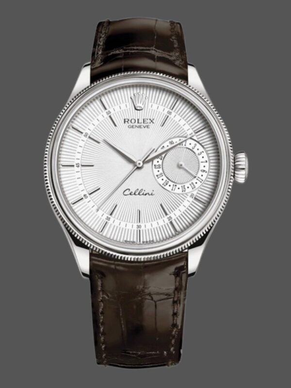Rolex Cellini Date 50519 Brown Leather Silver Dial 39mm Mens Replica Watch - Image 1