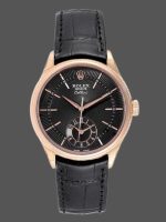 Rolex Cellini Dual Time 50525 Black Dial Black Leather Strap 39mm Mens Replica Watch
