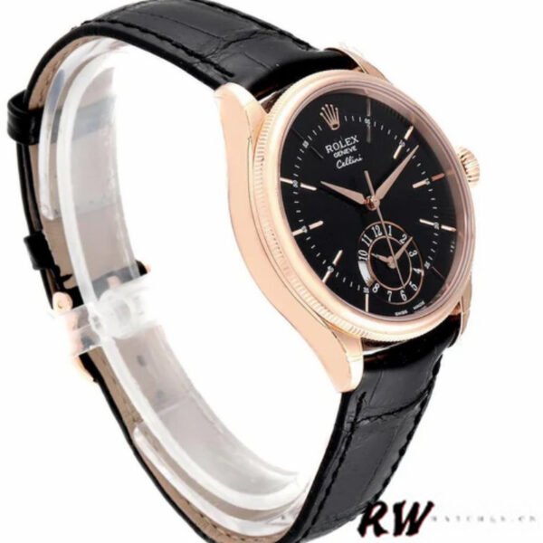 Rolex Cellini Dual Time 50525 Black Dial Black Leather Strap 39mm Mens Replica Watch - Image 2