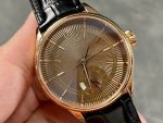 Rolex Cellini Dual Time 50525 Brown Guilloche Dial Black Leather Strap 39mm Mens Replica Watch - Image 4
