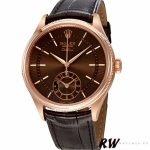 Rolex Cellini Dual Time 50525 Brown Guilloche Dial Brown Leather Strap 39mm Mens Replica Watch - Image 2