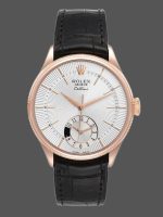 Rolex Cellini Dual Time 50525 Silver Dial Black Leather Strap 39mm Mens Replica Watch