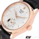 Rolex Cellini Dual Time 50525 Silver Dial Black Leather Strap 39mm Mens Replica Watch - Image 4