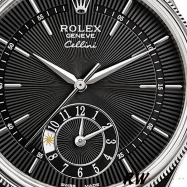 Rolex Cellini Dual Time 50529 Black Dial Brown Leather Strap 39mm Mens Replica Watch - Image 2