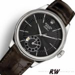 Rolex Cellini Dual Time 50529 Black Dial Brown Leather Strap 39mm Mens Replica Watch - Image 4