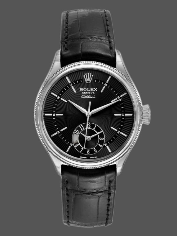 Rolex Cellini Dual Time 50529 Black Dial White Gold 39mm Mens Replica Watch - Image 1