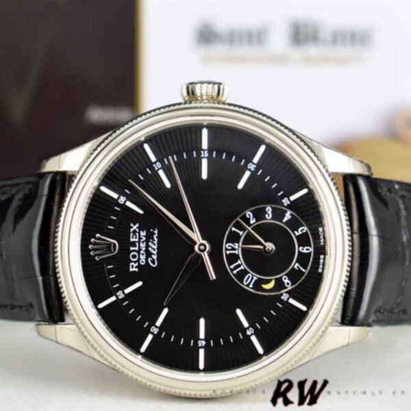 Rolex Cellini Dual Time 50529 Black Guilloche Dial 39mm Mens Replica Watch - Image 4