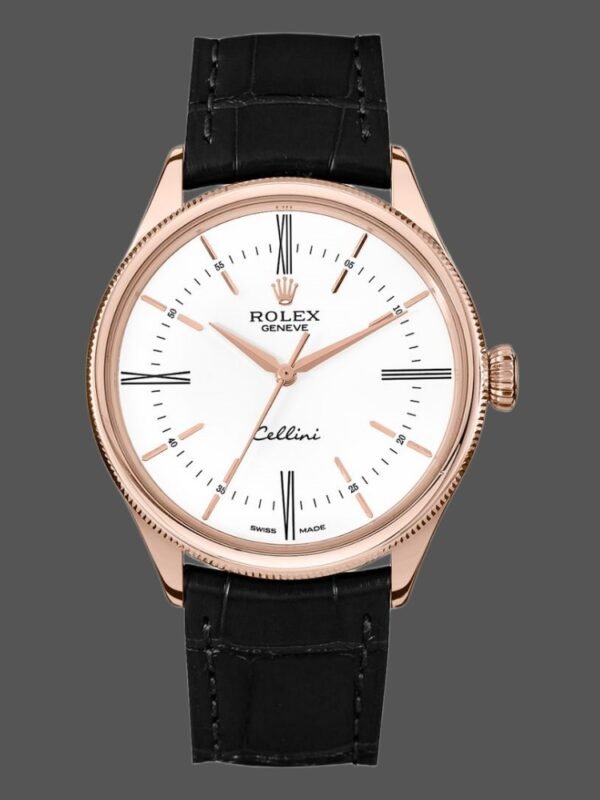 Rolex Cellini Time 50505 Black Leather Strap White Dial 39mm Mens Replica Watch - Image 1