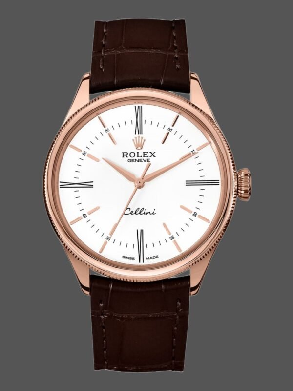 Rolex Cellini Time 50505 Brown Leather Strap White Dial 39mm Mens Replica Watch - Image 1