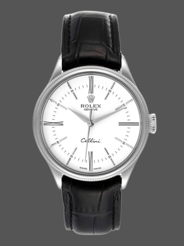Rolex Cellini Time 50509 Black Leather Strap White Dial 39mm Mens Replica Watch - Image 1