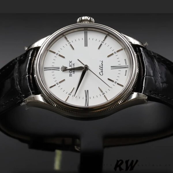 Rolex Cellini Time 50509 Black Leather Strap White Dial 39mm Mens Replica Watch - Image 4