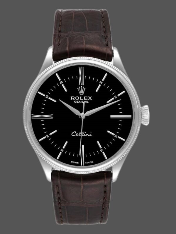 Rolex Cellini Time 50509 Brown Leather Strap Black Dial 39mm Mens Replica Watch - Image 1