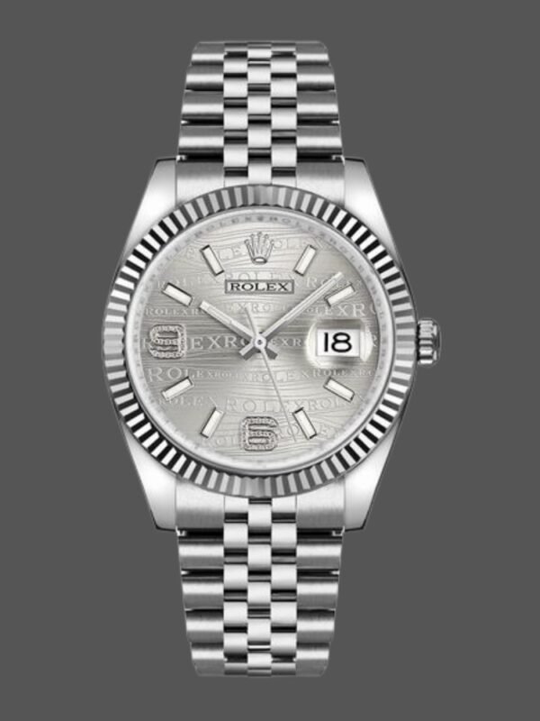 Rolex Datejust 116234-0159 Rhodium Wave Diamond Dial 36mm Unisex Replica Watch - Image 1