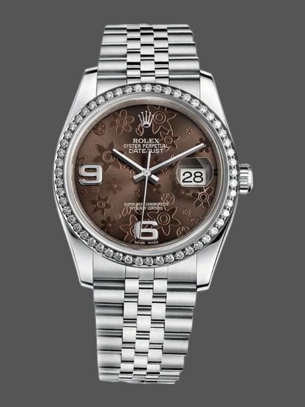 Rolex Datejust 116244 Stainless Steel Chocolate Floral Dial 36mm Unisex Replica Watch - Image 1