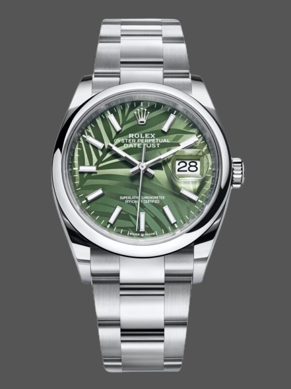 Rolex Datejust 126200 Olive Green Palm Motif Dial Stainless steel 36MM Unisex Replica Watch - Image 1