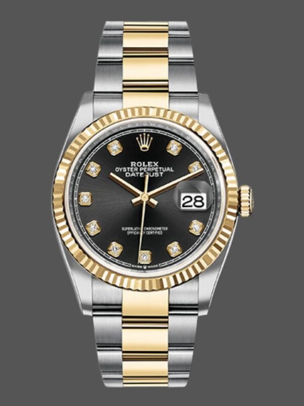 Rolex Datejust 126233 Black Diamond Dial Fluted Bezel 36MM Unisex Replica Watch - Image 1