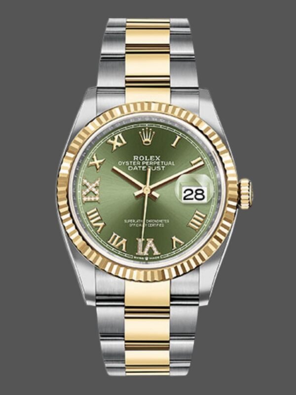 Rolex Datejust 126233 Olive Green Dial Yellow Gold and Oystersteel 36MM Unisex Replica Watch - Image 1