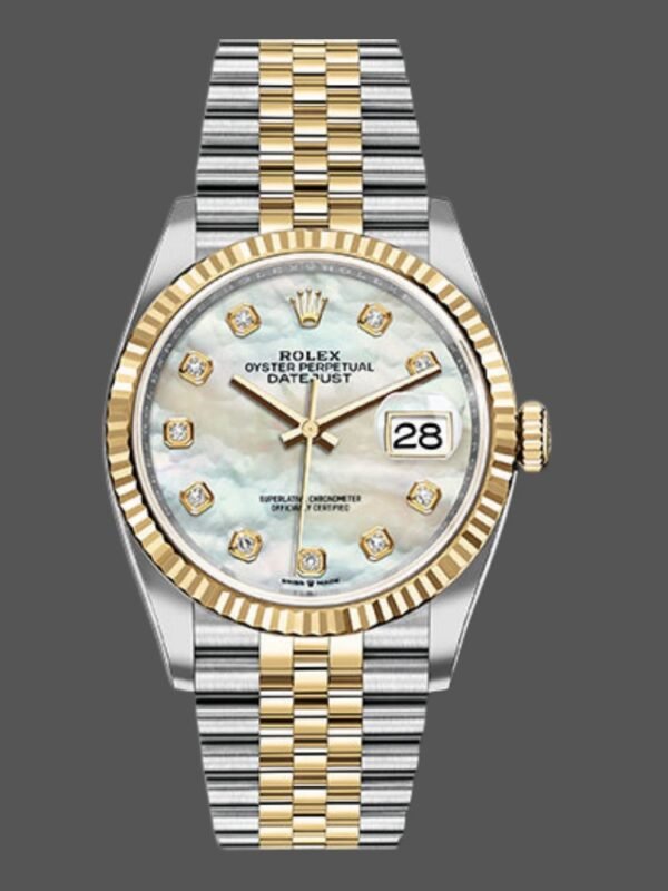 Rolex Datejust 126233 White MOP Diamond Dial Fluted Bezel 36MM Unisex Replica Watch - Image 1