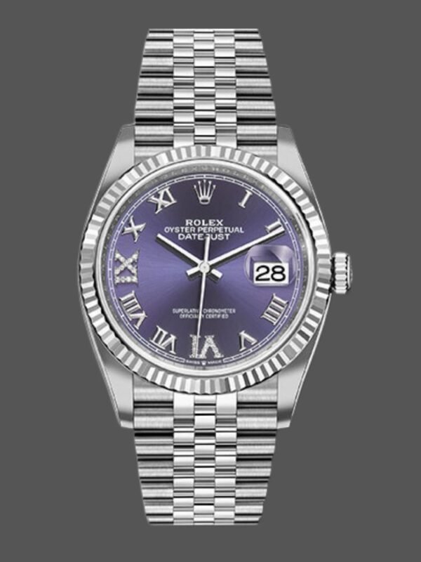 Rolex Datejust 126234 Fluted Bezel Aubergine Dial 36MM Unisex Replica Watch - Image 1