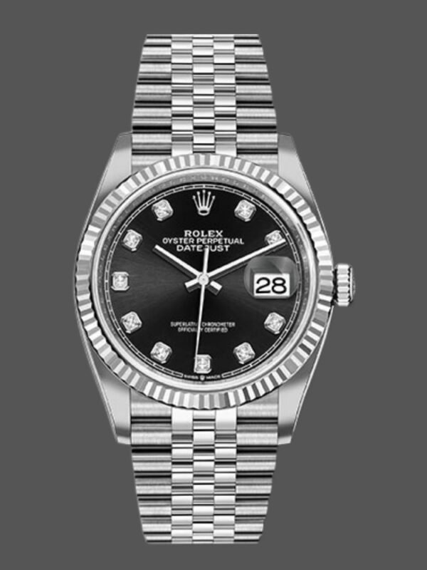 Rolex Datejust 126234 Fluted Bezel Black Diamond Dial 36MM Unisex Replica Watch - Image 1