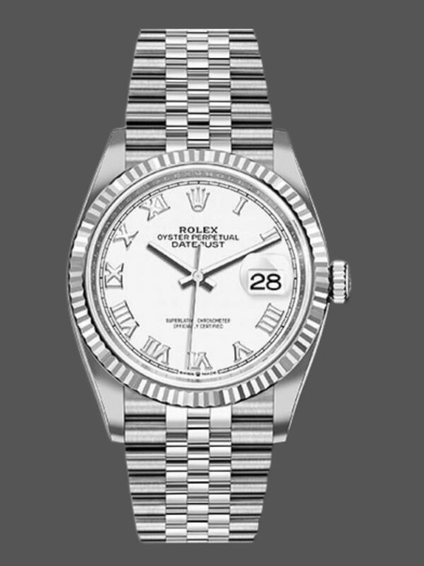 Rolex Datejust 126234 Fluted Bezel White Roman Dial 36MM Unisex Replica Watch - Image 1