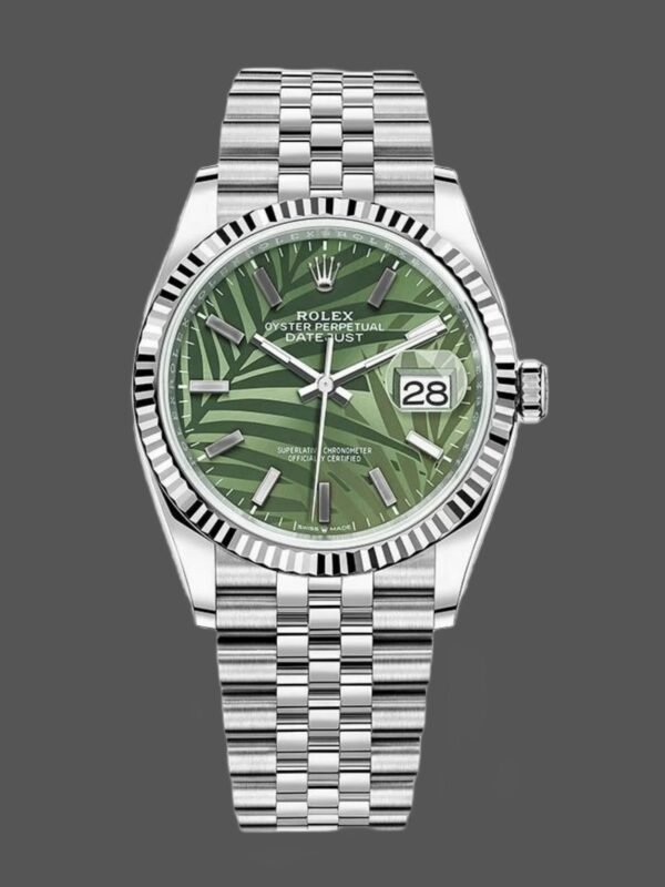 Rolex Datejust 126234 Olive Green Palm Motif Dial 36MM Unisex Replica Watch - Image 1
