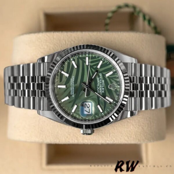 Rolex Datejust 126234 Olive Green Palm Motif Dial 36MM Unisex Replica Watch - Image 4