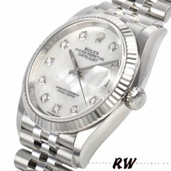 Rolex Datejust 126234 White Mother of Pearl Diamonds Dial 36MM Unisex Replica Watch - Image 2