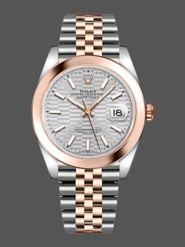 Rolex Datejust 126301 Rose Gold Silver Fluted Motif Dial 41MM Mens Replica Watch - Image 1