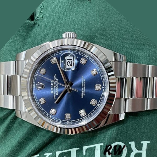 Rolex Datejust 126334 Fluted Bezel Blue Diamond Dial 41MM Mens Replica Watch - Image 4