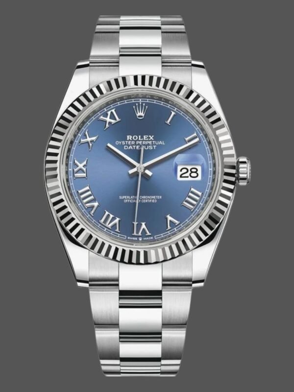Rolex Datejust 126334 Fluted Bezel Blue Roman Numeral Dial 41MM Mens Replica Watch - Image 1