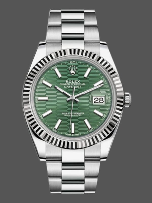Rolex Datejust 126334 Fluted Bezel Green Motif Dial 41MM Mens Replica Watch - Image 1