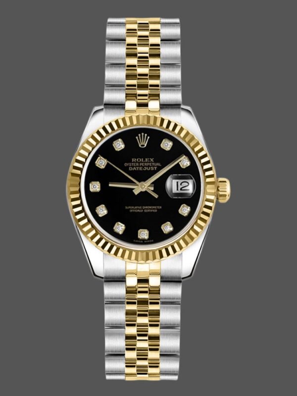 Rolex Datejust 179173 Black Diamond Dial Fluted Bezel 26MM Lady Replica Watch - Image 1
