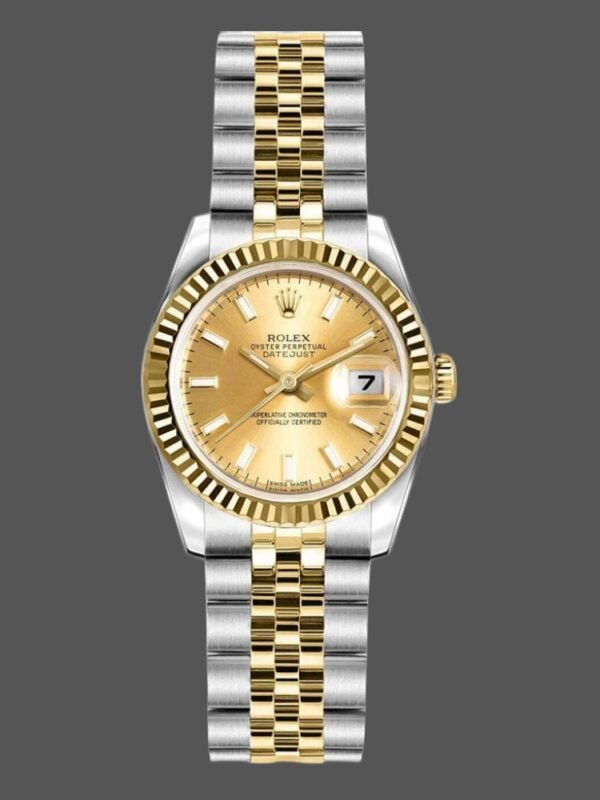 Rolex Datejust 179173 Champagne Index Dial Fluted Bezel 26MM Lady Replica Watch - Image 1
