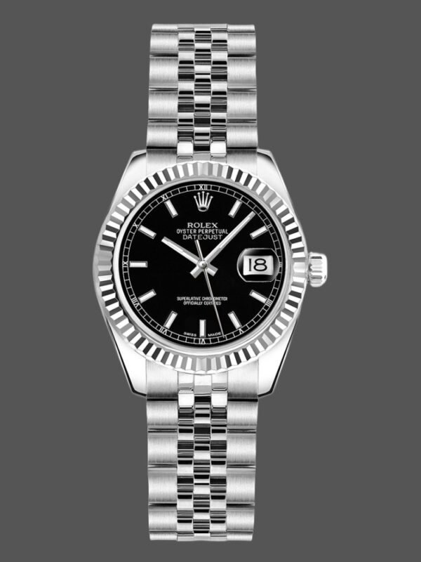 Rolex Datejust 179174 Black Index Dial Fluted Bezel 26MM Lady Replica Watch - Image 1
