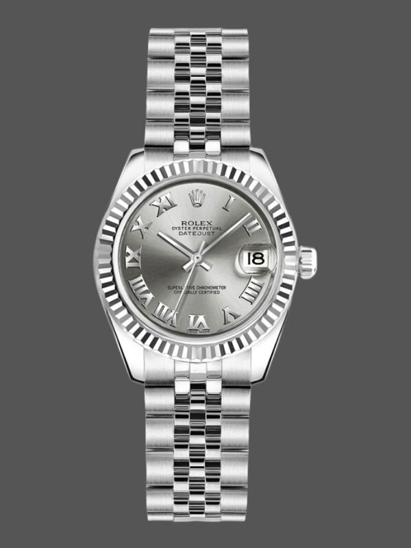 Rolex Datejust 179174 Rhodium Grey Dial Fluted Bezel 26MM Lady Replica Watch - Image 1