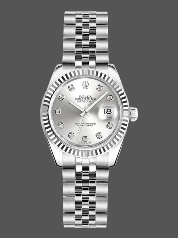 Rolex Datejust 179174 Silver Diamond Dial Fluted Bezel 26MM Lady Replica Watch - Image 1