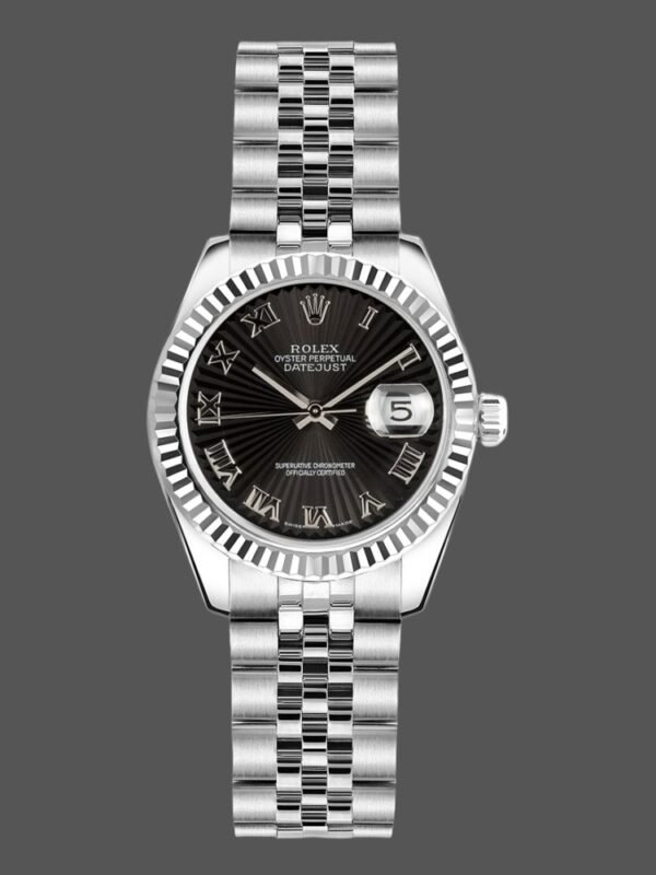 Rolex Datejust 179174 Sunbeam Black Roman Dial Fluted Bezel 26MM Lady Replica Watch - Image 1