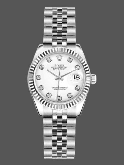 Rolex Datejust 179174 White Diamond Dial Fluted Bezel 26MM Lady Replica Watch