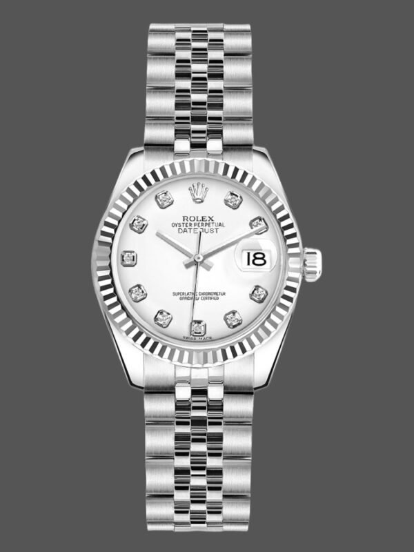 Rolex Datejust 179174 White Diamond Dial Fluted Bezel 26MM Lady Replica Watch - Image 1