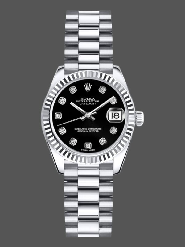 Rolex Datejust 179179 Black Diamond Dial Fluted Bezel 26MM Lady Replica Watch - Image 1