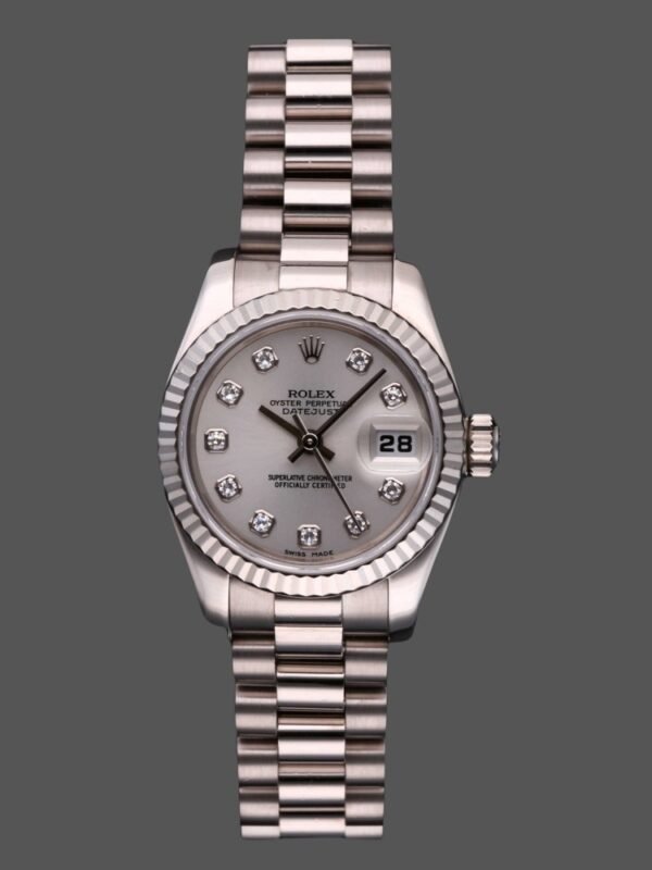 Rolex Datejust 179179 Silver Diamond Dial Fluted Bezel 26MM Lady Replica Watch - Image 1