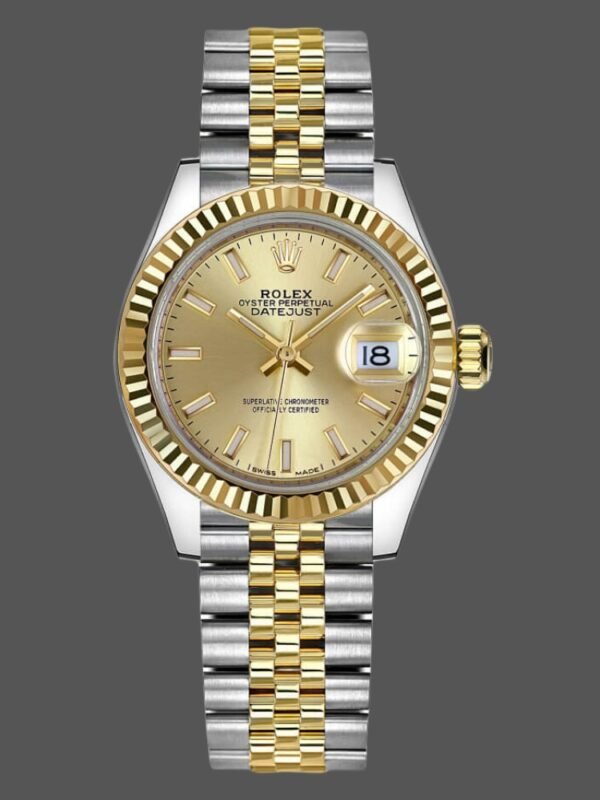 Rolex Datejust 279173 Champagne Index Dial Fluted Bezel 28mm Lady Replica Watch - Image 1