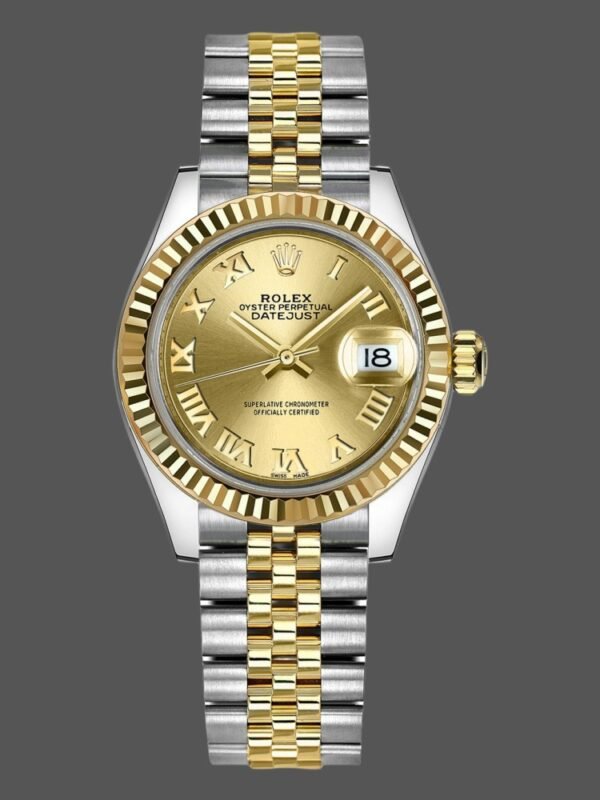Rolex Datejust 279173 Champagne Roman Numeral Dial Fluted Bezel 28mm Lady Replica Watch - Image 1