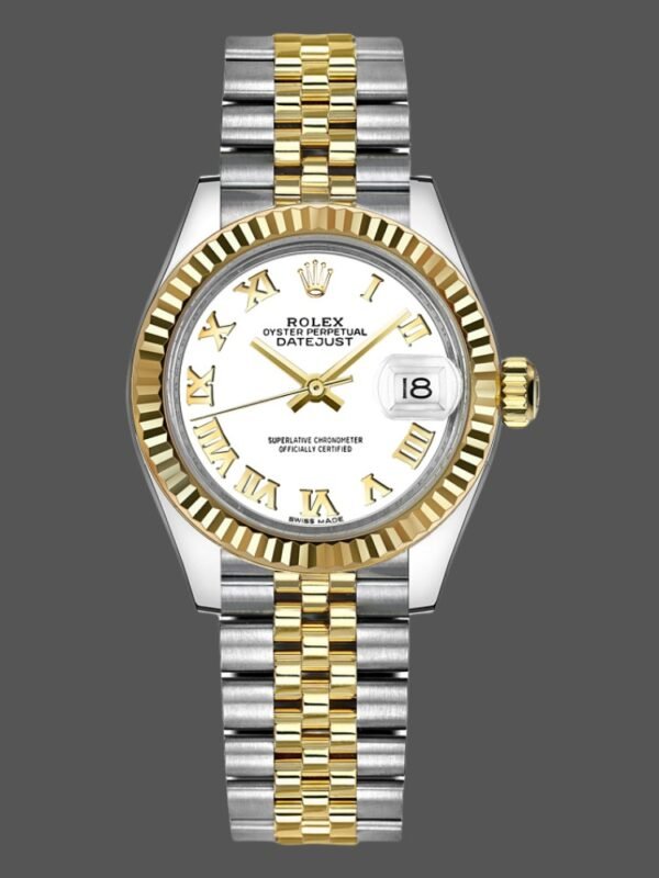 Rolex Datejust 279173 White Roman Numeral Dial Fluted Bezel 28mm Lady Replica Watch - Image 1